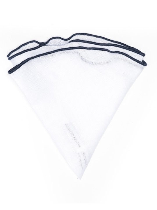 White Linen/Navy Trim Linen Pocket Circle